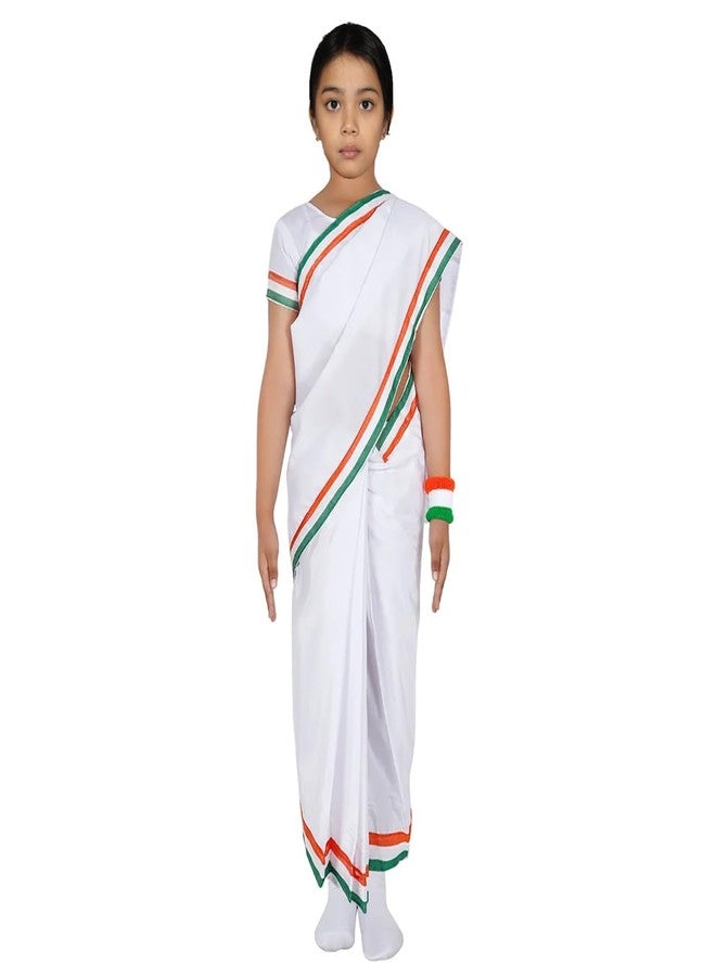 فانسي دريسويل زي تنكري فاخر من FancyDressWale لشخصية إنديرا غاندي بحواف ثلاثية الألوان - متعدد الألوان (3-5 سنوات) (مصنوع من القطيفة) - Image 1